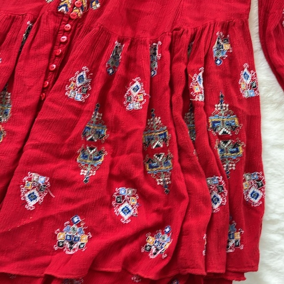 Free People Red Arianna Embroidered Tunic/ Dress size XS - Picture 5 of 10